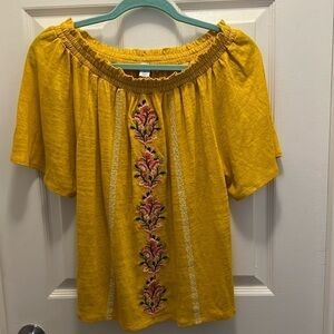 EUC! Sundance Catalog 100% Linen Yellow Embroidered “Dancing Garden Top” Size xs